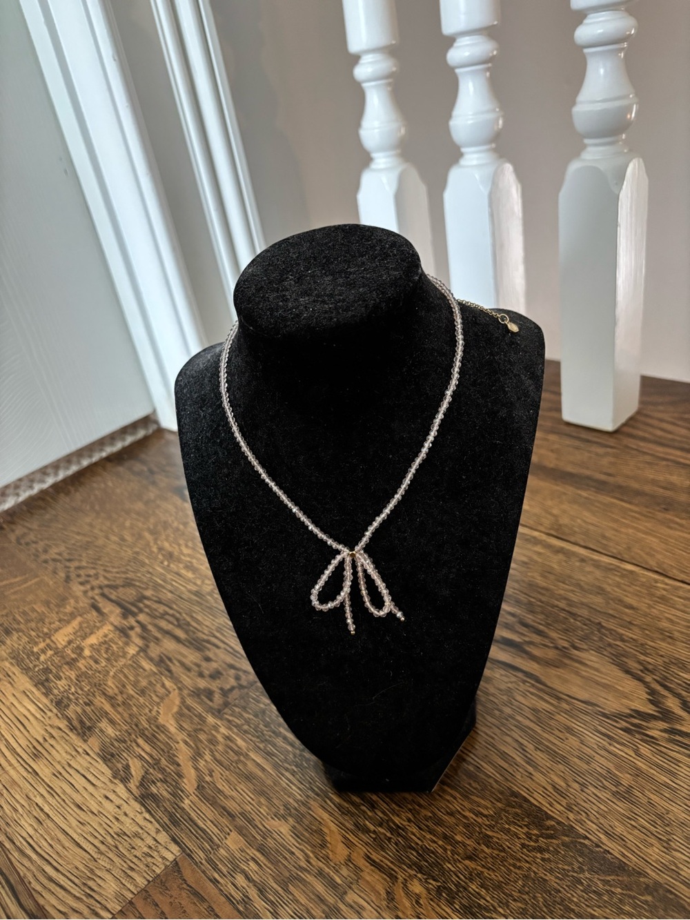 Aerie Pink Beaded Bow Pendant Necklace
